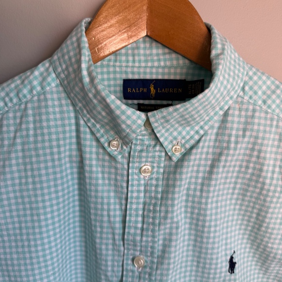 Ralph Lauren Boys Gingham Plaid Button Up Shirt Long Sleeve Peppermint XL(18-20) - Picture 6 of 15